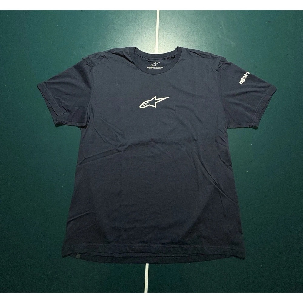 Alpinestars Graphic T Shirt Men XL Navy Blue White Logo Short Sleeve Motorsports